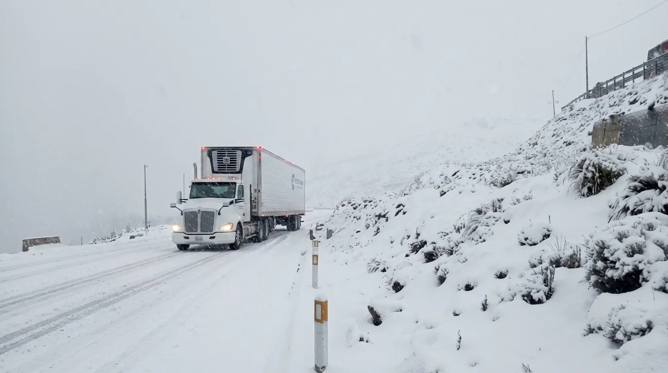 Camión distribuidor de Helados Piabelo transitando por la carretera de Ticlio, llevando helados al por mayor a todo el Perú